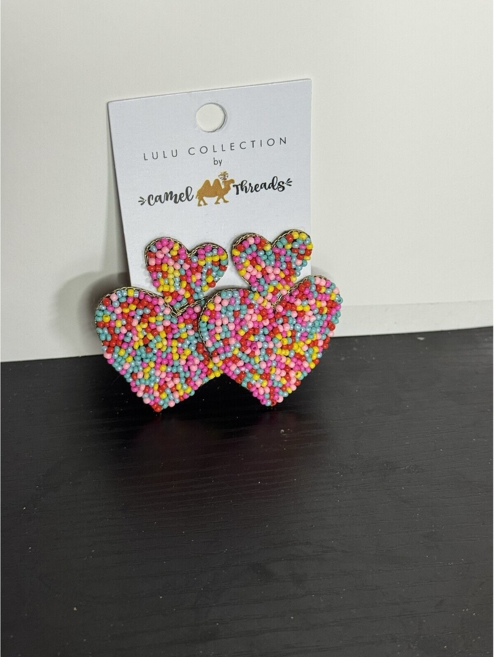 NEW Beaded Heart Earrings Camel Threads